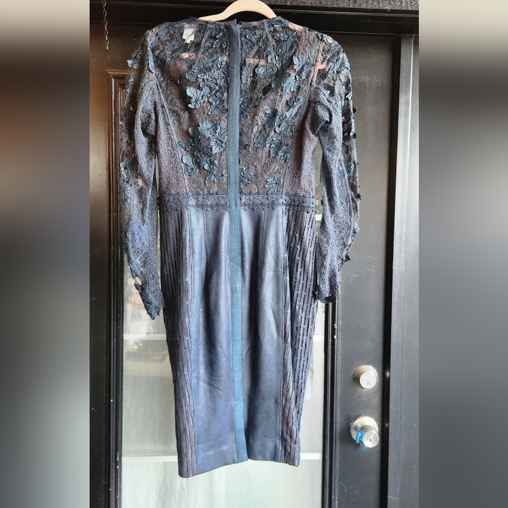 Byron Lars Victorian Teal Vegan Leather Lace Duet Sheath‎ Dress - Picture 6 of 6
